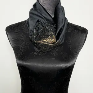 Luxe Collar - Loop Scarf - Black Velvet - Lace And Gold Trim