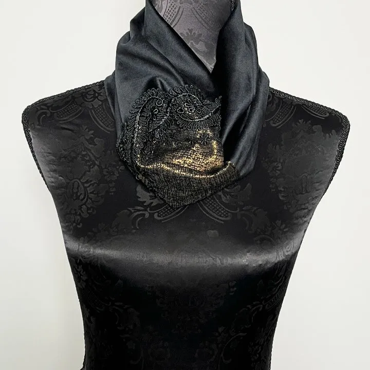 Luxe Collar - Loop Scarf - Black Velvet - Lace And Gold Trim