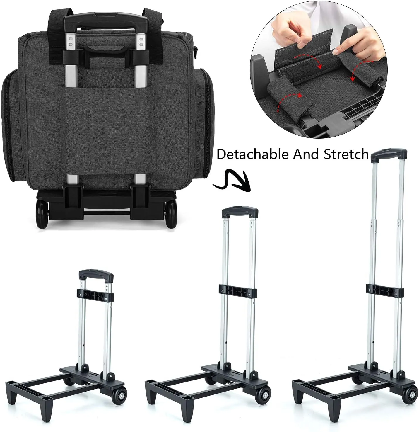 LUXJA Serger Case with Detachable Dolly, Serger Bag with Removable Padding Pad (Fit for Most Standard Serger Machines), Black