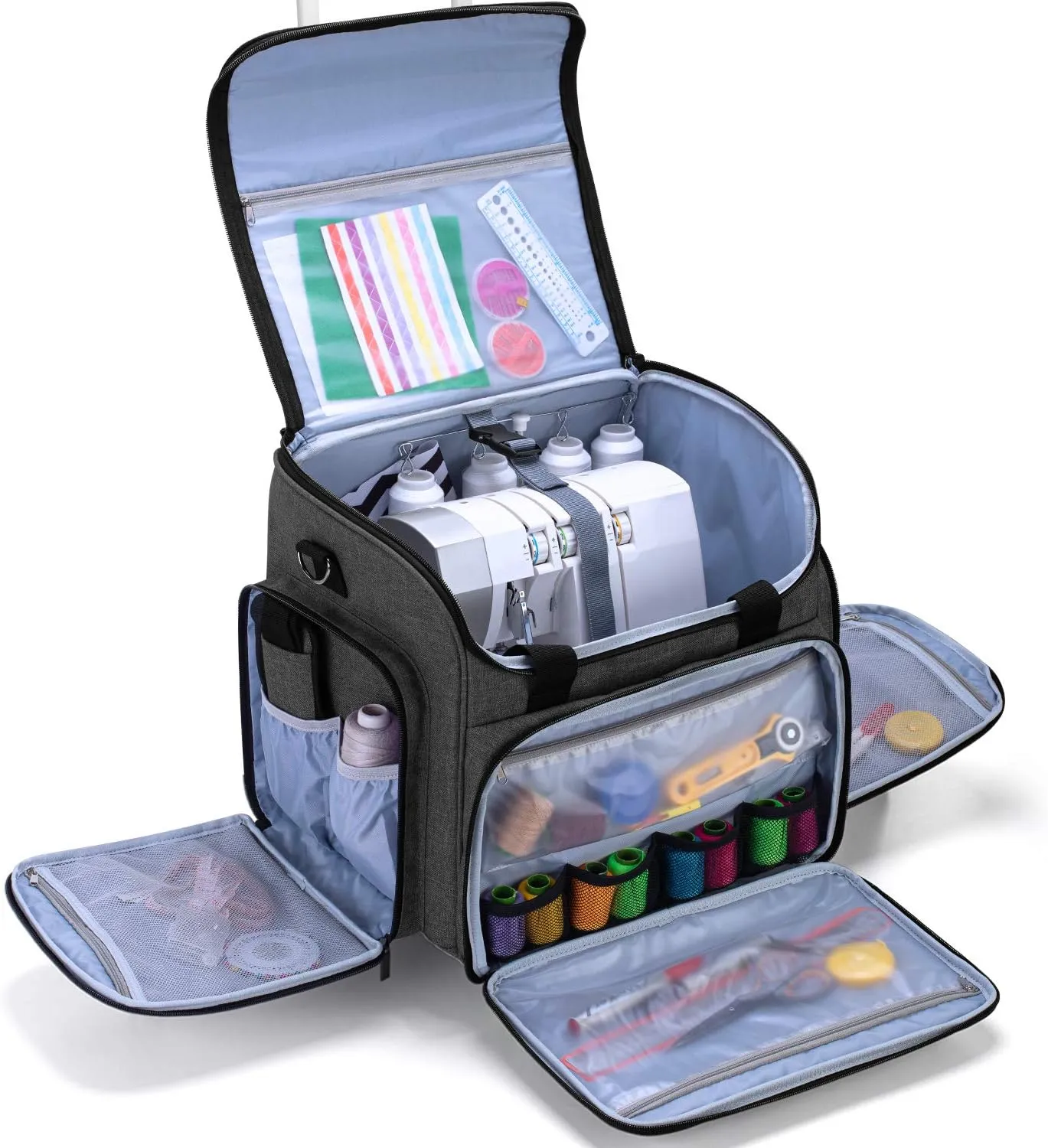 LUXJA Serger Case with Detachable Dolly, Serger Bag with Removable Padding Pad (Fit for Most Standard Serger Machines), Black