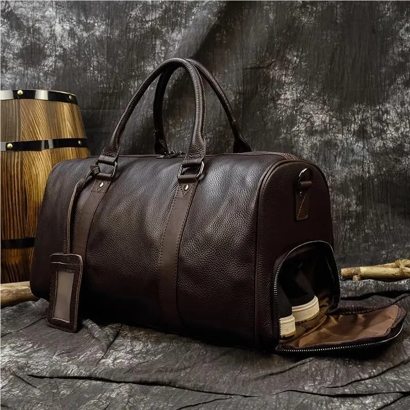 Luxury Genuine Leather Men Women Travel Bag Cow Leather Carry On Luggage Bag Travel Shoulder Bag Male Female Weekend Duffle Bag(Brown (45cm))