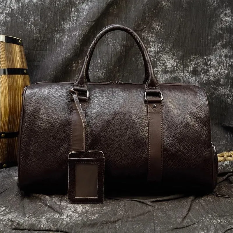 Luxury Genuine Leather Men Women Travel Bag Cow Leather Carry On Luggage Bag Travel Shoulder Bag Male Female Weekend Duffle Bag(Brown (45cm))