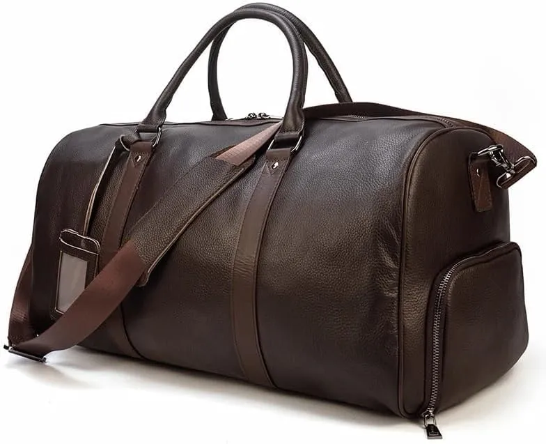 Luxury Genuine Leather Men Women Travel Bag Cow Leather Carry On Luggage Bag Travel Shoulder Bag Male Female Weekend Duffle Bag(Brown (45cm))