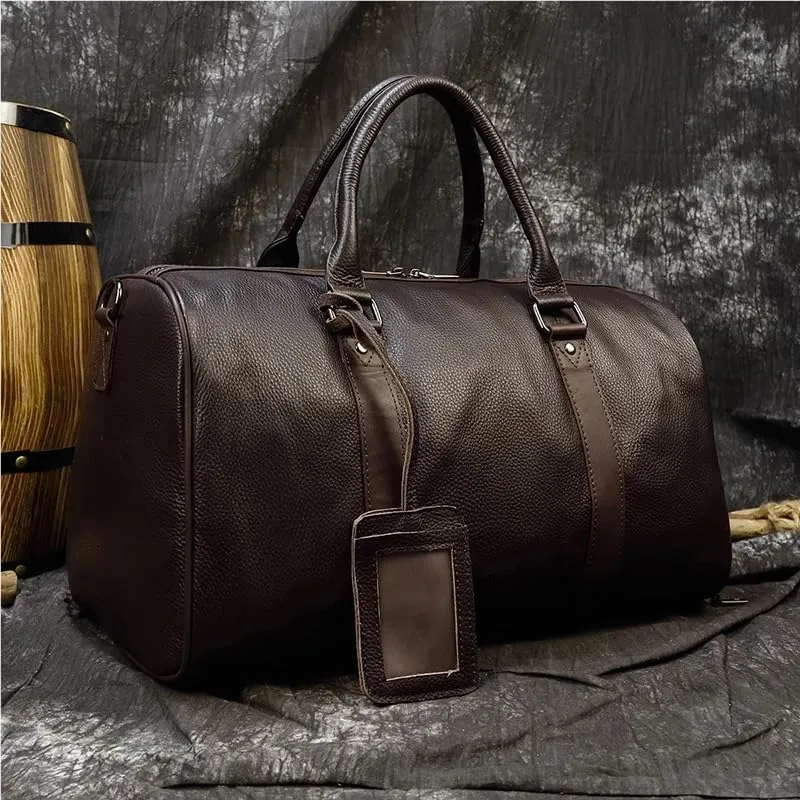 Luxury Genuine Leather Men Women Travel Bag Cow Leather Carry On Luggage Bag Travel Shoulder Bag Male Female Weekend Duffle Bag(Brown (45cm))