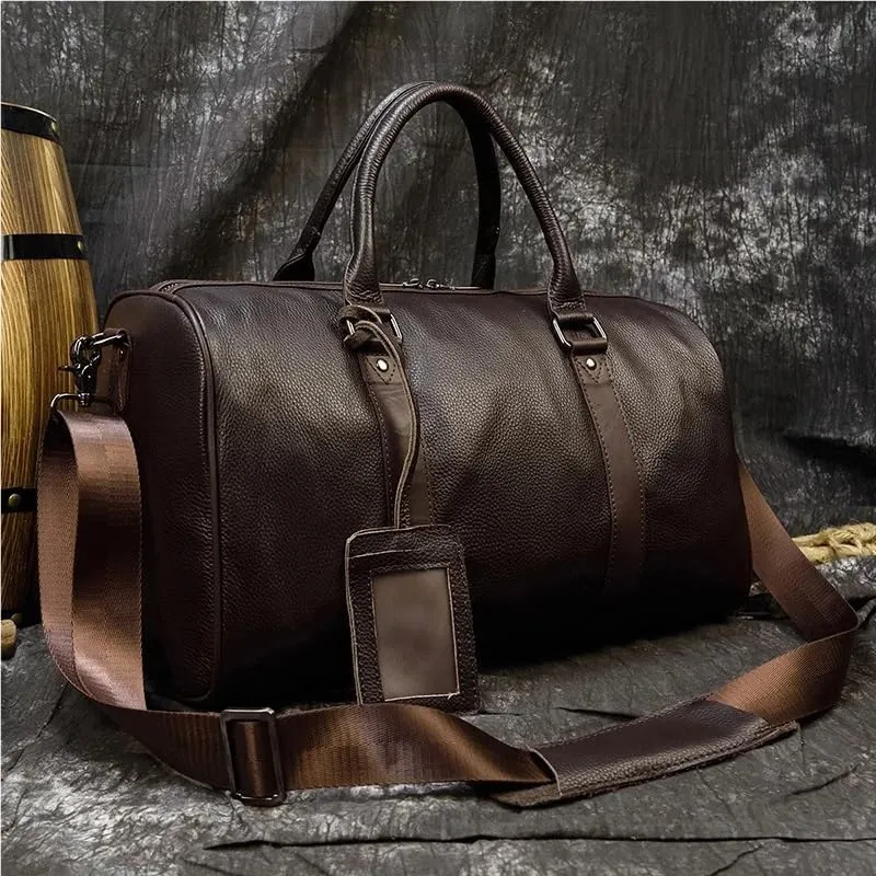 Luxury Genuine Leather Men Women Travel Bag Cow Leather Carry On Luggage Bag Travel Shoulder Bag Male Female Weekend Duffle Bag(Brown (45cm))