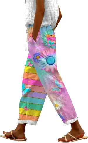 Luxury Linen Blend Trousers High Waist Wide Leg Women's 2025 Summer Beach Palazzo Pants with Belt Loops