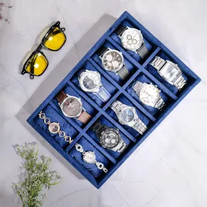 Luxury Velvet 10 Slot WATCH BRACELET Jewelry Trays for Drawer and Jewelry Storage tray Display for Watches, bracelets and Bangles and other Jewellery needs (Blue, 30*20*5 cm)