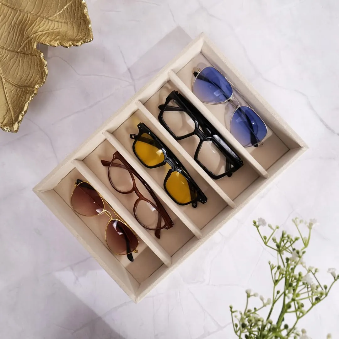 Luxury Velvet Drawer Organizer SUNGLASS GOGGLES Tray and Jewelry Storage Display for Malas, Watches, bracelets and sunglasses, goggles, shades (Cream, 30*20*5 cm)