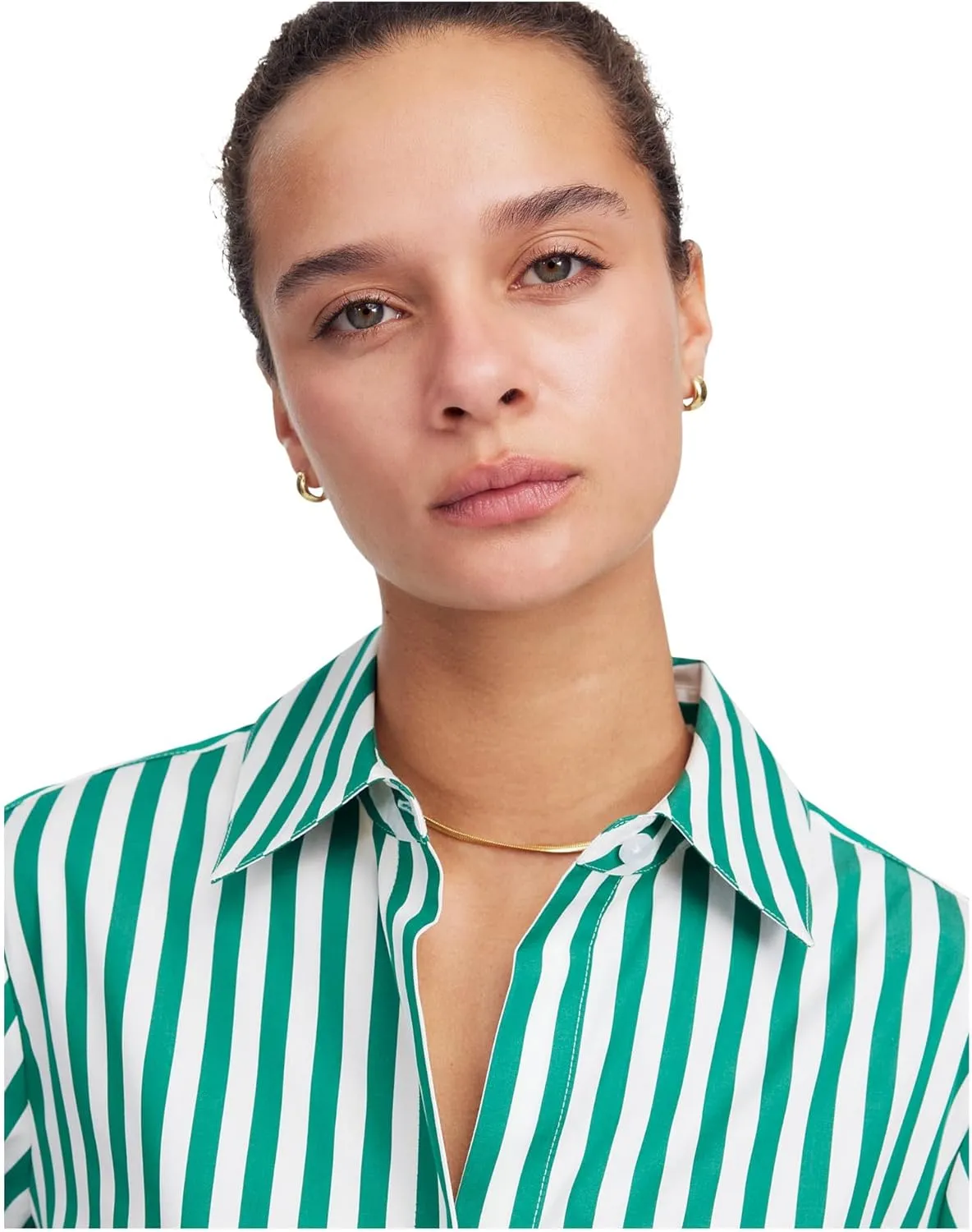 Madewell Women's Y Neck Shirt with Adjustable Sleeve