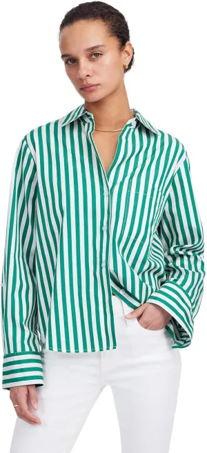 Madewell Women's Y Neck Shirt with Adjustable Sleeve