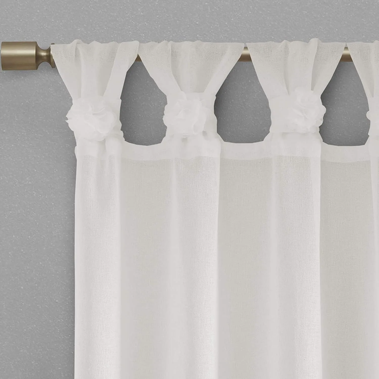 Madison Park - MP40-5644 Rosette Floral Embellished Cuff Tab Top Solid Window Treatments Curtain Panel Drape for Bedroom Living Room and Dorm, 50"X63", White