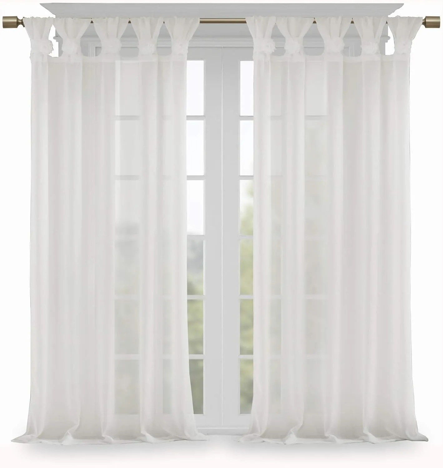 Madison Park - MP40-5644 Rosette Floral Embellished Cuff Tab Top Solid Window Treatments Curtain Panel Drape for Bedroom Living Room and Dorm, 50"X63", White
