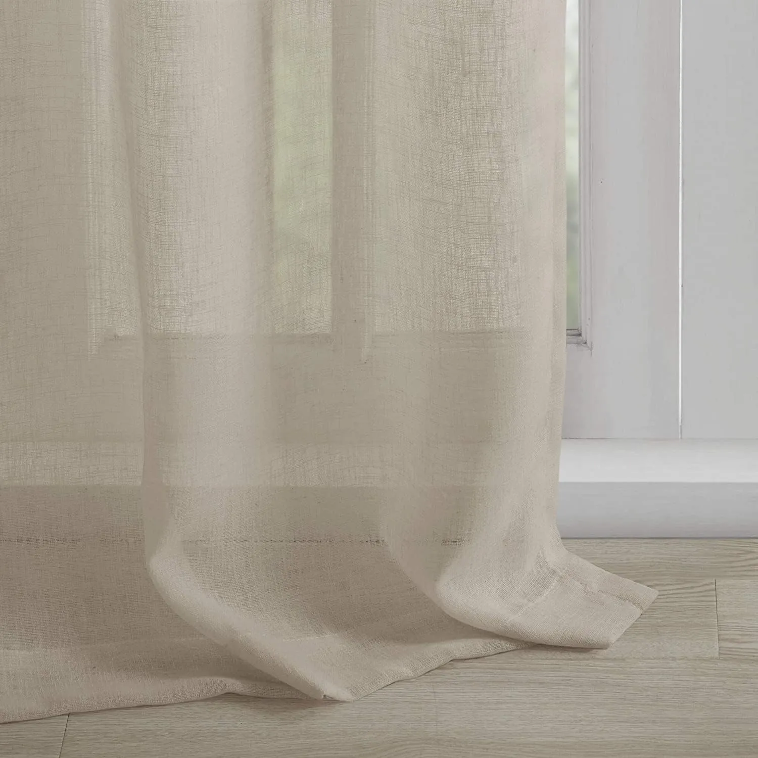 Madison Park Rosette Floral Embellished Cuff Tab Top Solid Single Window Treatments Sheer Curtain Panel Drape for Bedroom Living Room and Dorm, 50"x63", Linen