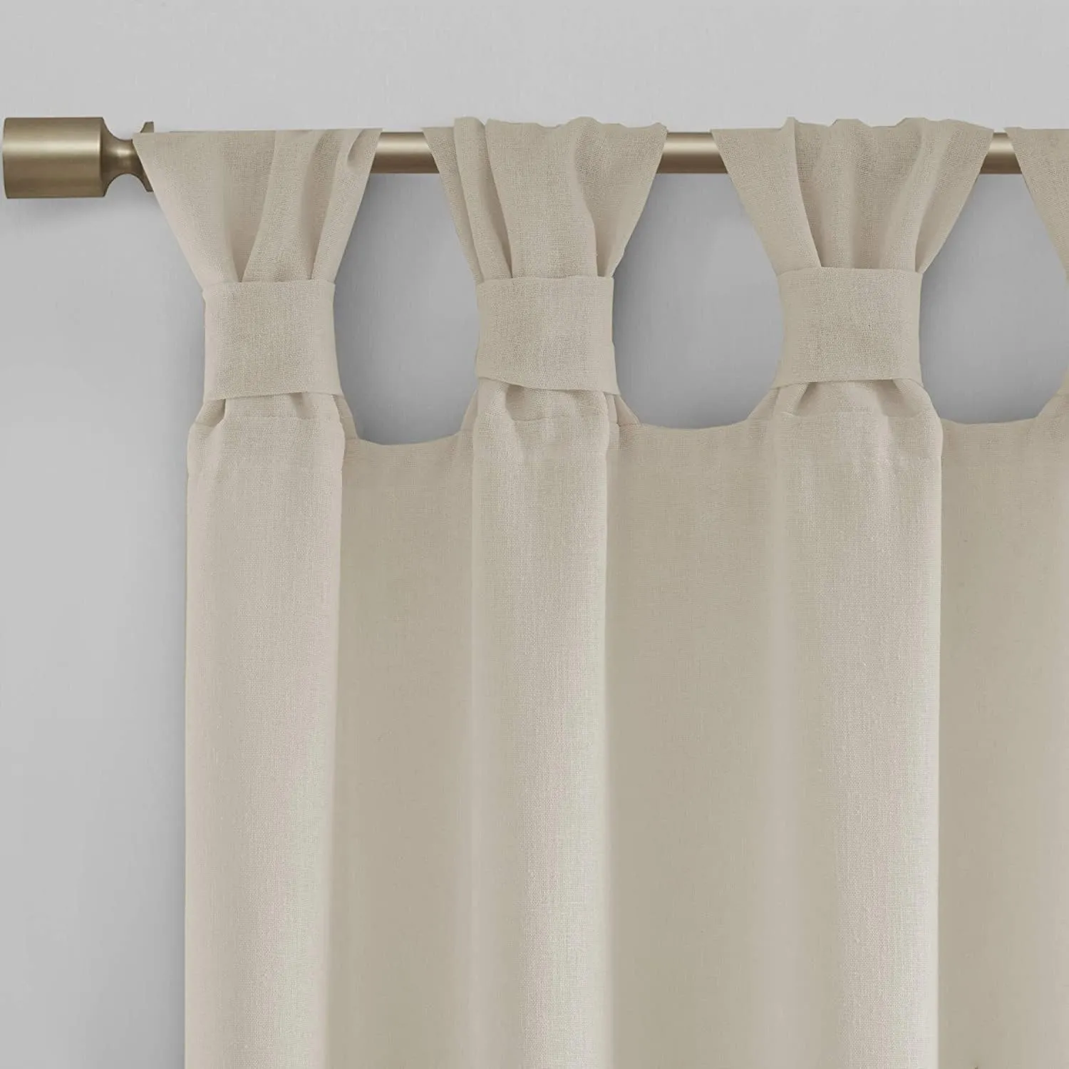 Madison Park Rosette Floral Embellished Cuff Tab Top Solid Single Window Treatments Sheer Curtain Panel Drape for Bedroom Living Room and Dorm, 50"x63", Linen