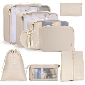 Magic Park 8Pcs Packing Cubes for Storage Luggage Packing Cube Organizer Travel Packing Cubes Set Clothes Shoes Storage Travel Organizer Bags for Luggage (Beige)