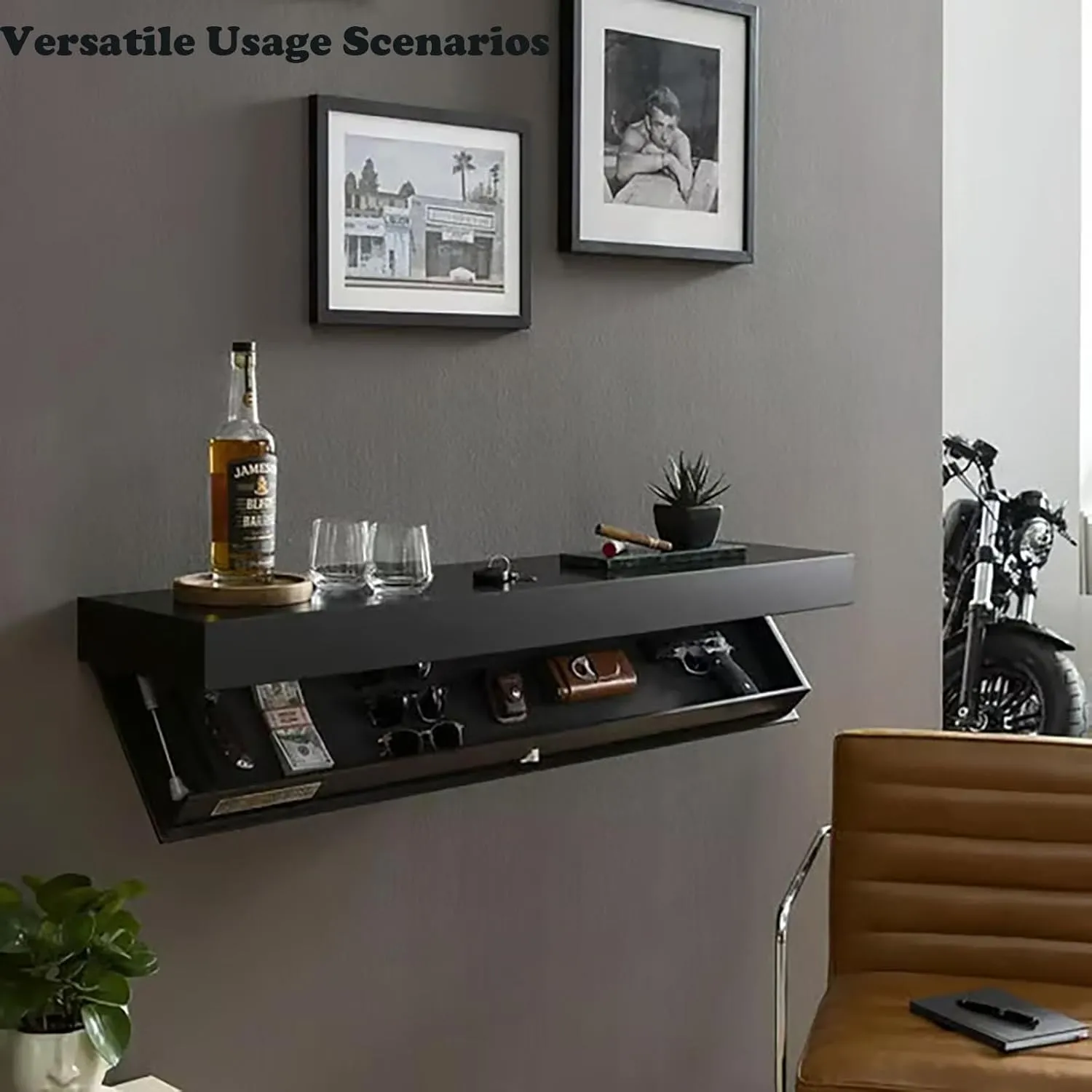 Magicflap Designer Shelf with Secret Compartment, Floating Shelf with Hidden Compartment, Upgraded Hidden Compartment Storage Solution, Suitable for Living Rooms or Offices (1, Wood)