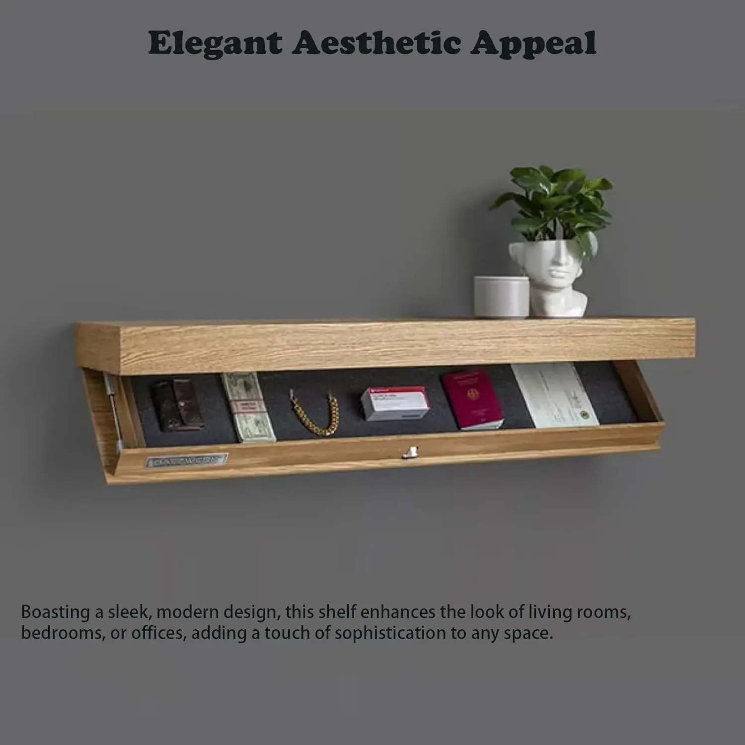 Magicflap Designer Shelf with Secret Compartment, Floating Shelf with Hidden Compartment, Upgraded Hidden Compartment Storage Solution, Suitable for Living Rooms or Offices (1, Wood)