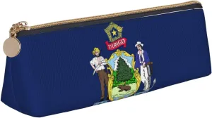 Maine State Flag print Triangle leather stationery storage bag, portable makeup bag, daily small item storage
