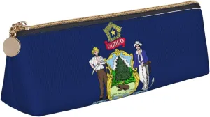 Maine State Flag Triangle Leather Case Multi Functional Cosmetic Bag Portable Makeup and Stationery Storage Bag ﻿