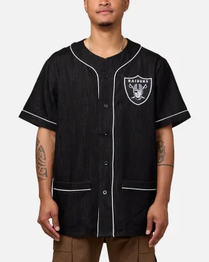 Majestic Athletic Las Vegas Raiders Denim Button Up Shirt Washed Black Denim