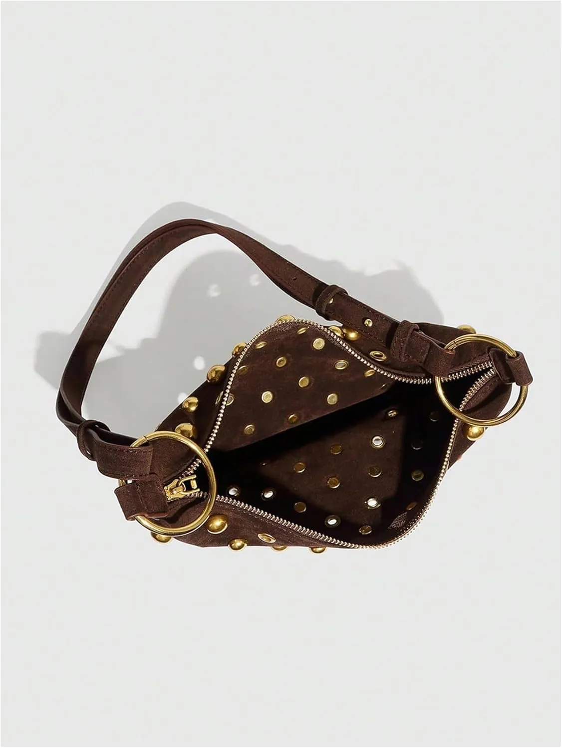 MakeMeChic Women's Rivet PU Leather Zipper Punk Saddle Bag Shoulder Handbags Purse