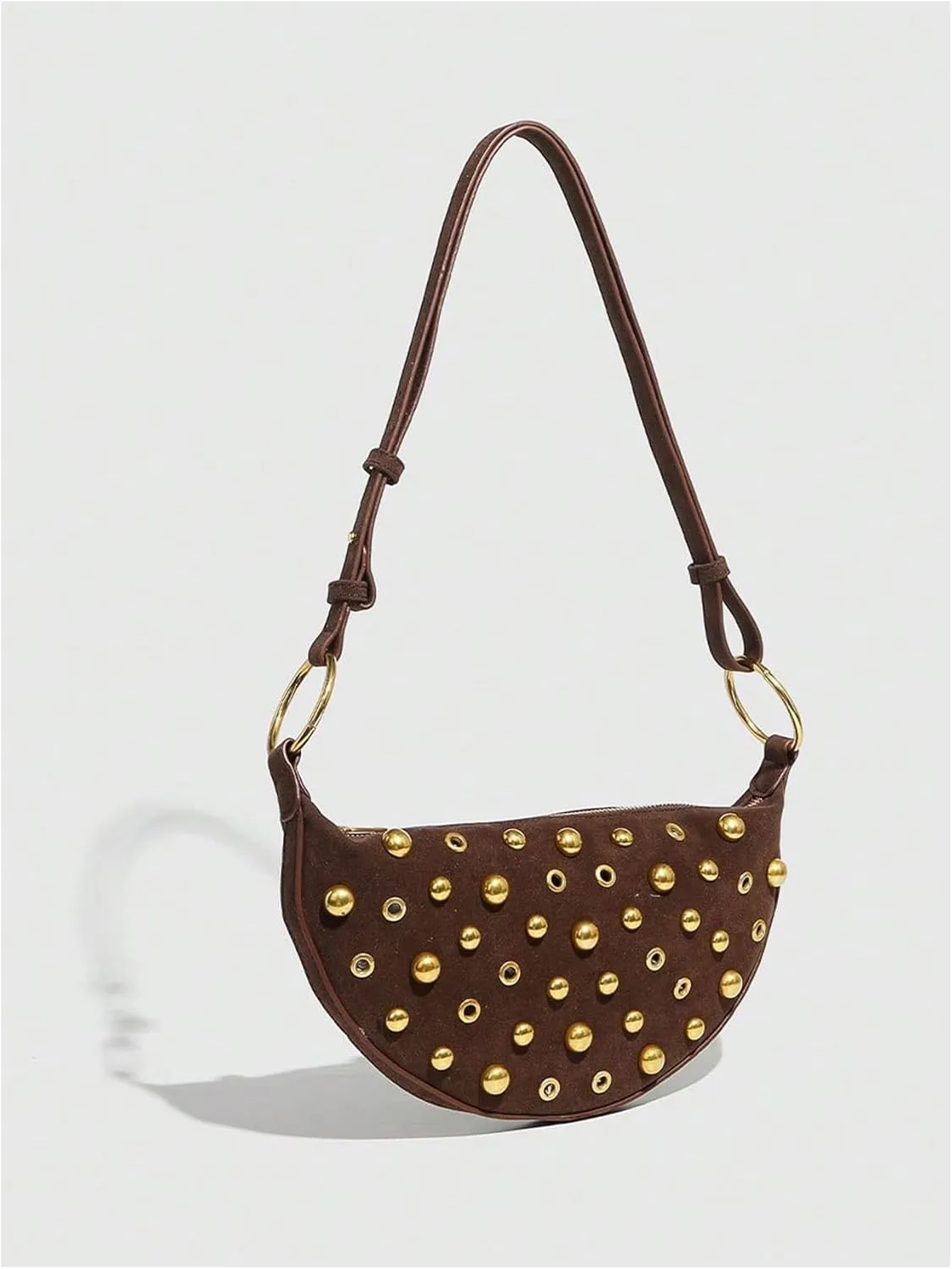 MakeMeChic Women's Rivet PU Leather Zipper Punk Saddle Bag Shoulder Handbags Purse