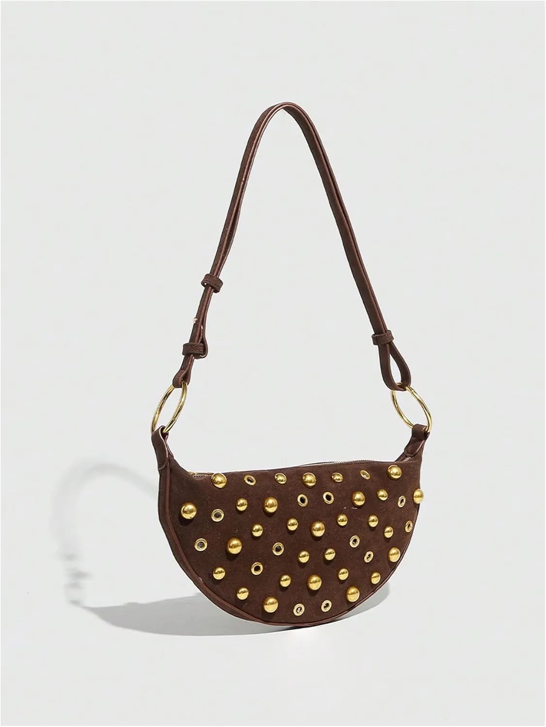 MakeMeChic Women's Rivet PU Leather Zipper Punk Saddle Bag Shoulder Handbags Purse