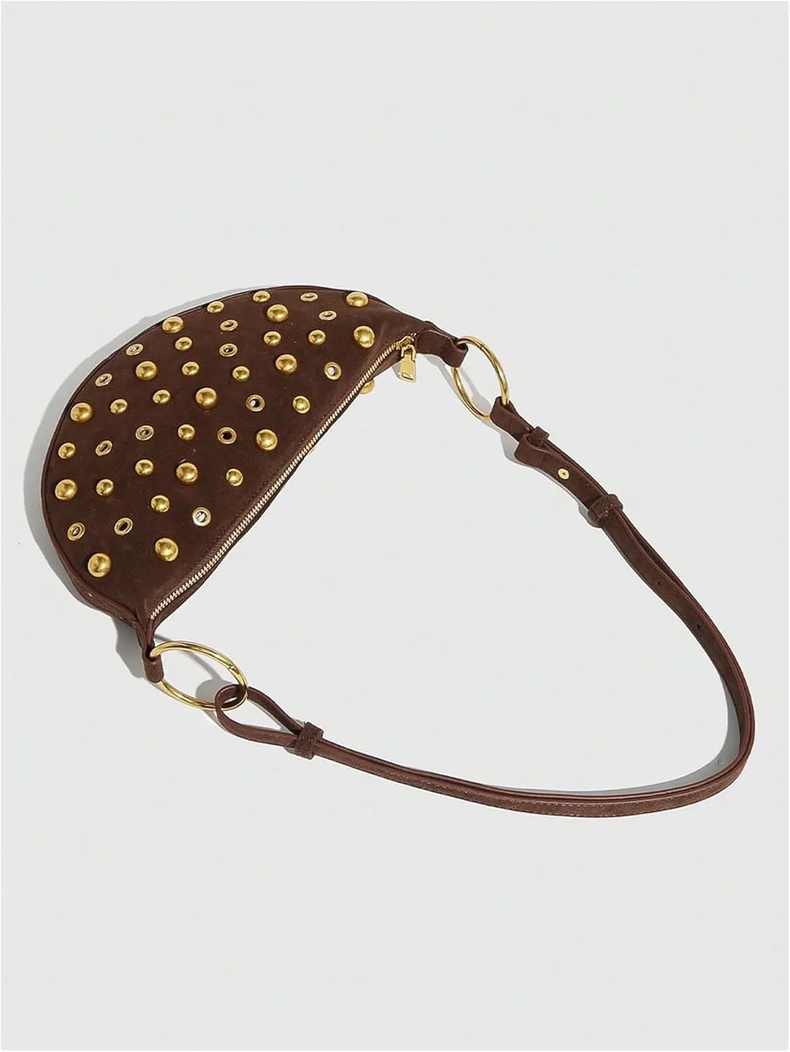MakeMeChic Women's Rivet PU Leather Zipper Punk Saddle Bag Shoulder Handbags Purse
