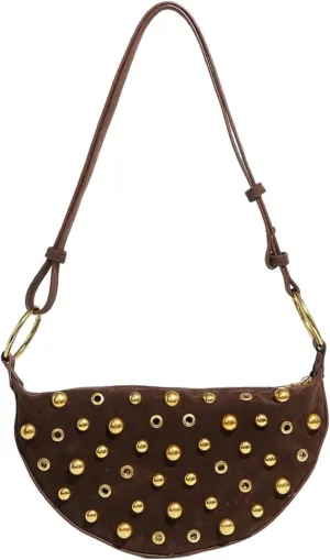 MakeMeChic Women's Rivet PU Leather Zipper Punk Saddle Bag Shoulder Handbags Purse
