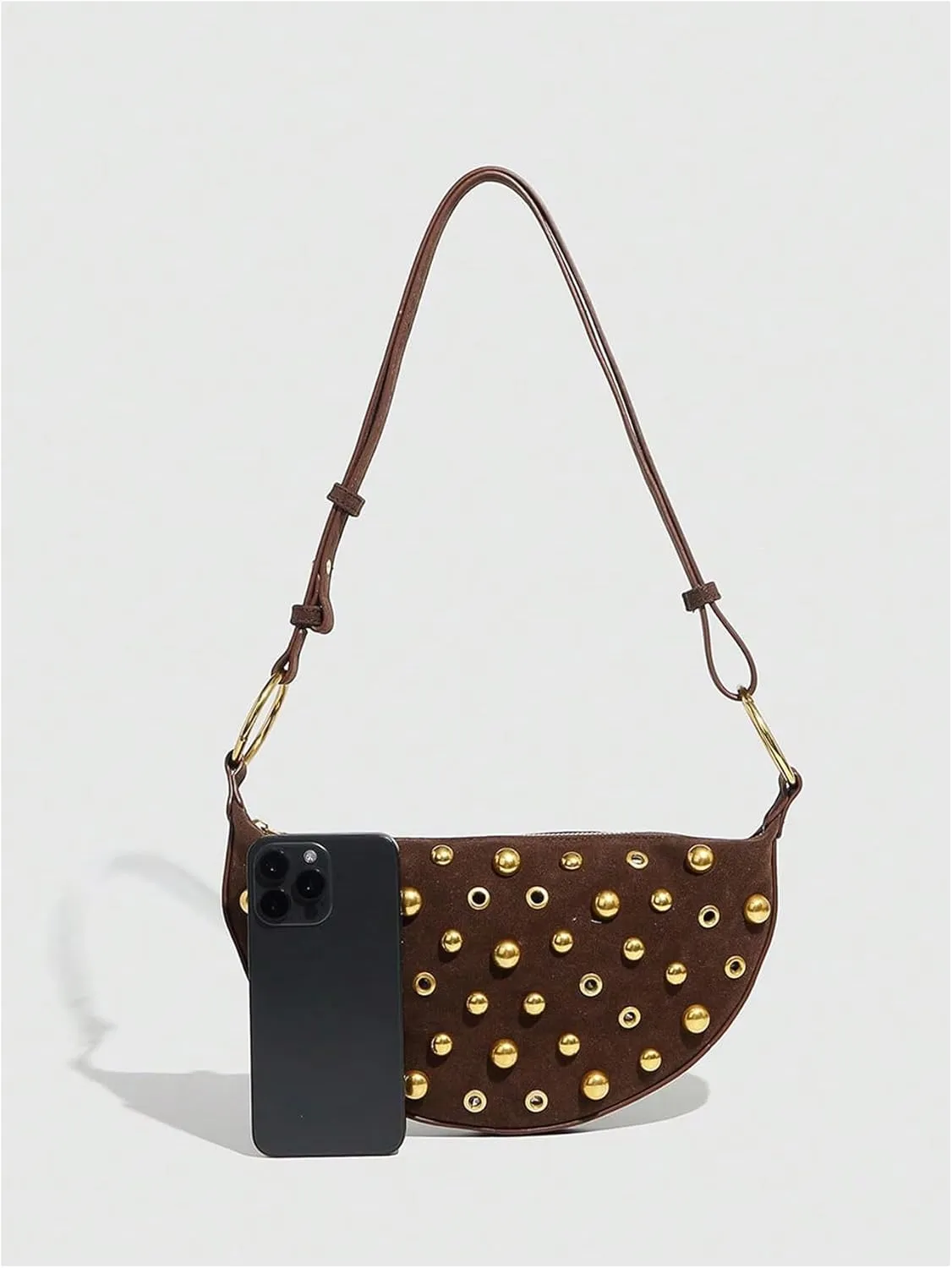 MakeMeChic Women's Rivet PU Leather Zipper Punk Saddle Bag Shoulder Handbags Purse