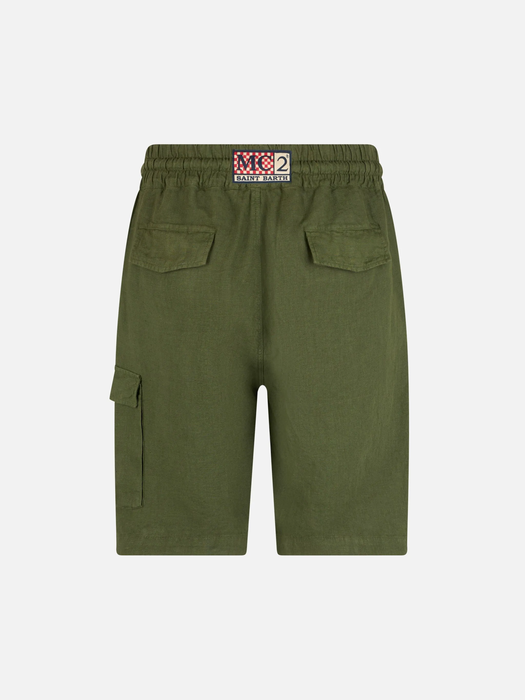 Man military green linen bermuda Marseille