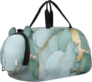 Marble Sage Green White Kids Duffel Bag with Shoes Compartment Lightweight Overnight Weekender Carry On Travel Bag for Travel, Sports, Fitness & Workout