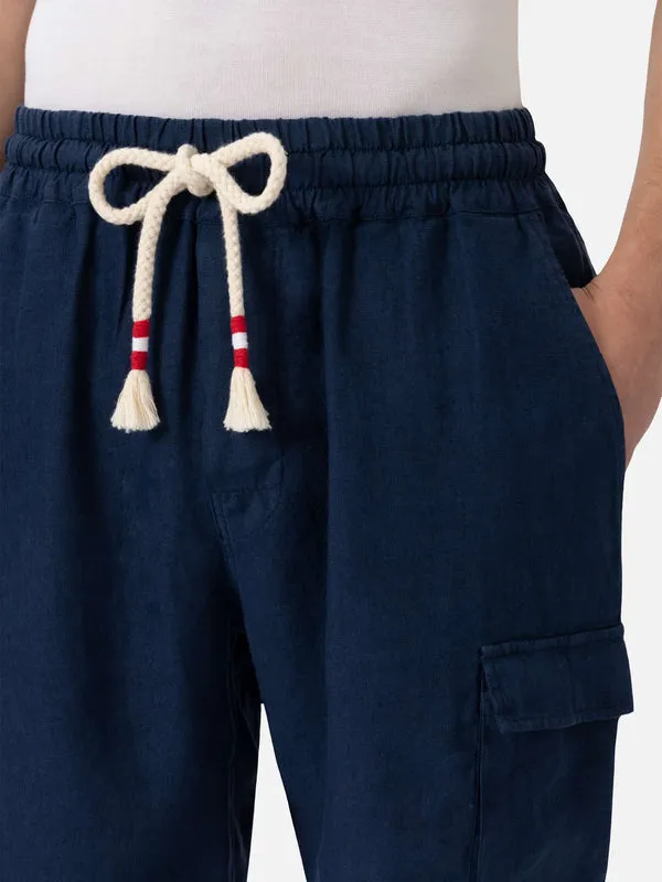 Marine Blue Bermuda Linen Short