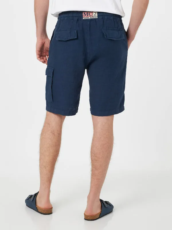 Marine Blue Bermuda Linen Short