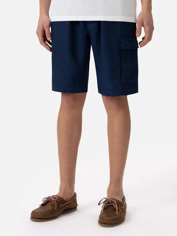 Marine Blue Bermuda Linen Short
