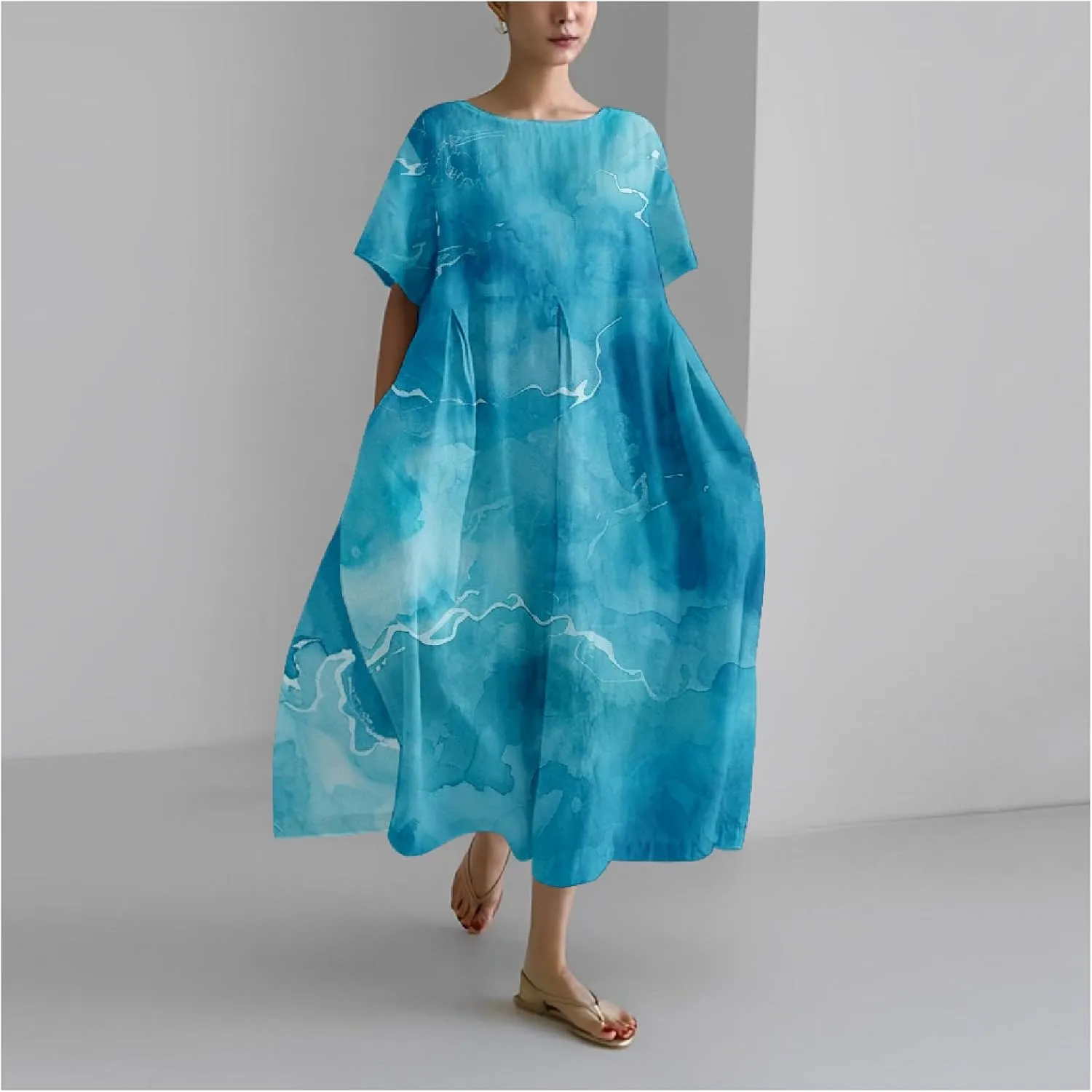 MARSVOVO Boho Maxi Dress for Women Plus Size Flowy Japanese Floral Print Casual Dresses
