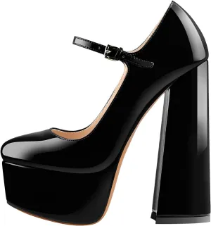 Mary Jane Platform Chunky High Heels Ankle Strap Close Toe Pumps