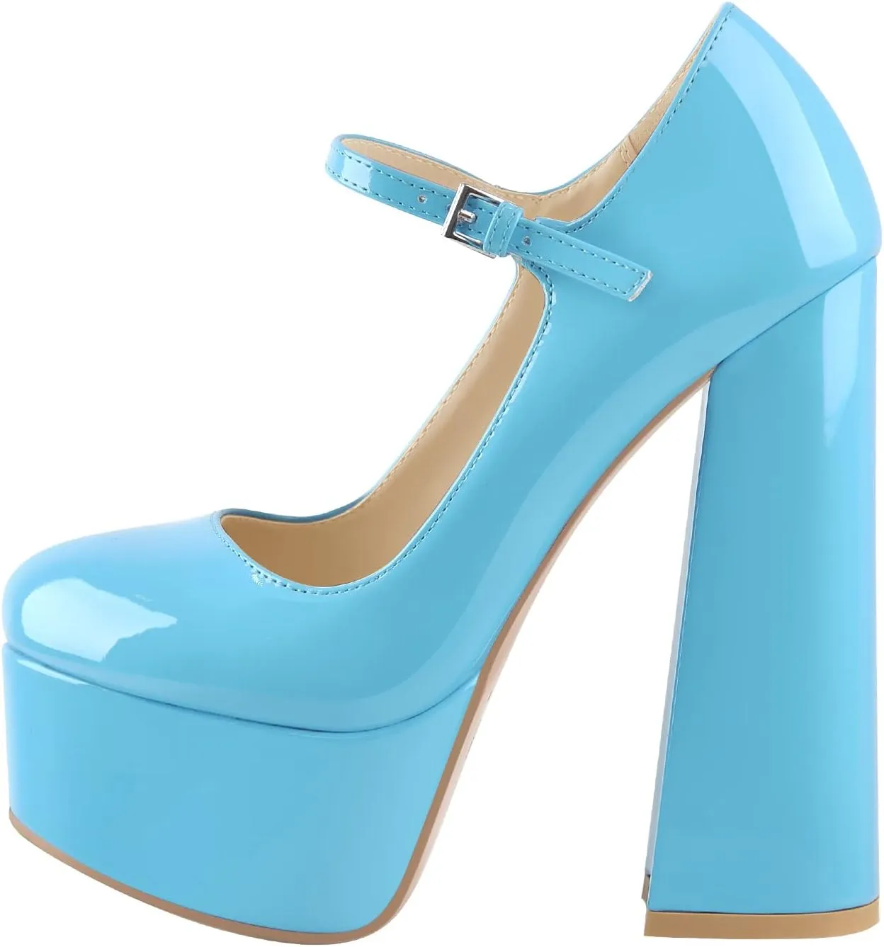 Mary Jane Platform Chunky High Heels Ankle Strap Close Toe Pumps