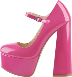 Mary Jane Platform Chunky High Heels Ankle Strap Close Toe Pumps