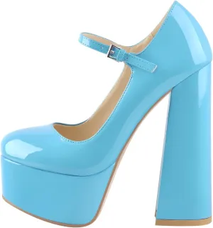 Mary Jane Platform Chunky High Heels Ankle Strap Close Toe Pumps