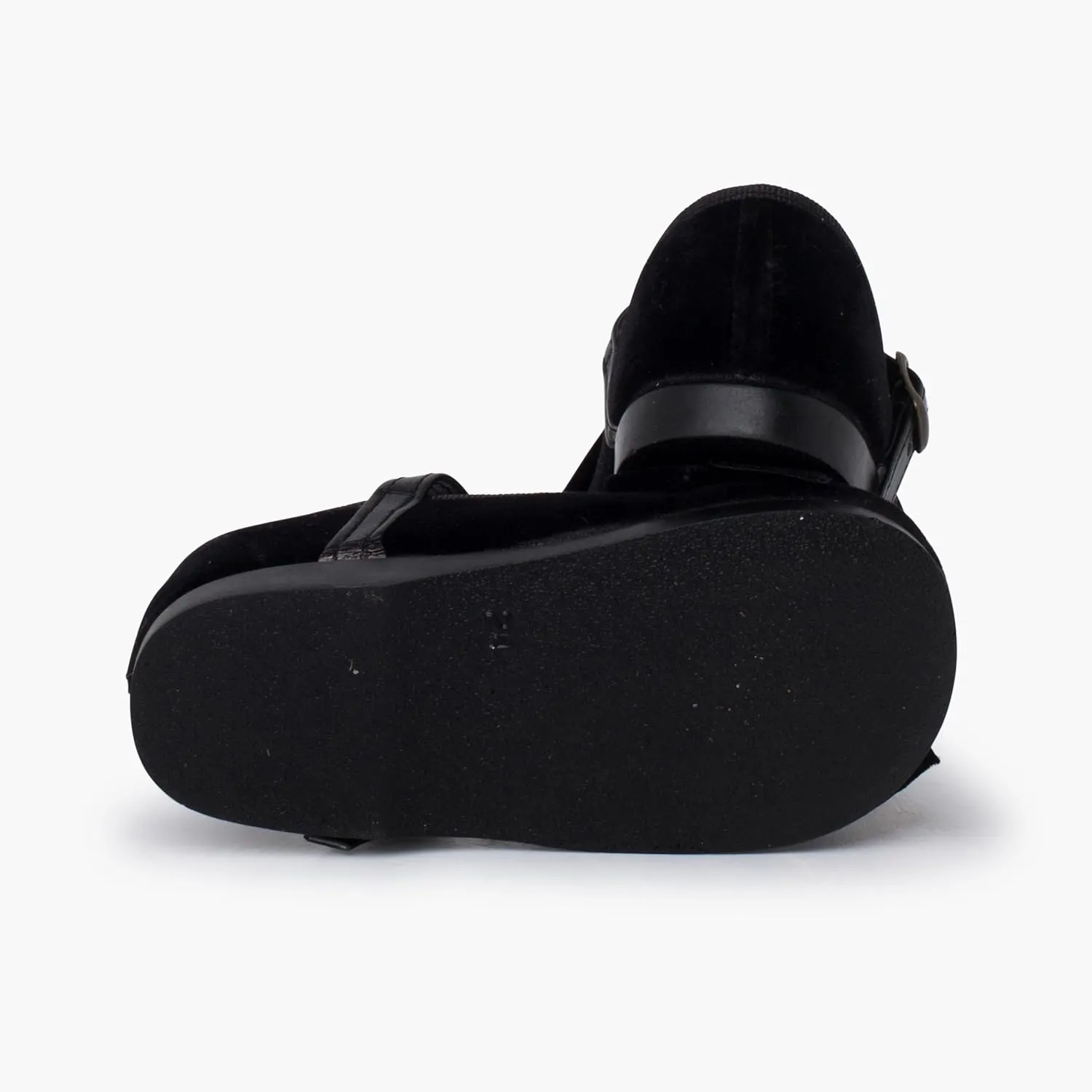 Mary Janes Leather-Type Strap Velvet Bow