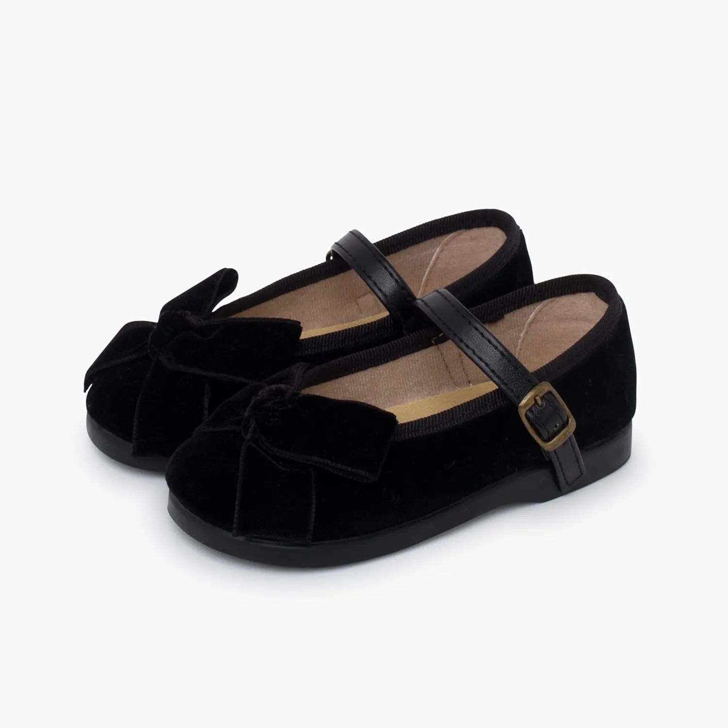 Mary Janes Leather-Type Strap Velvet Bow