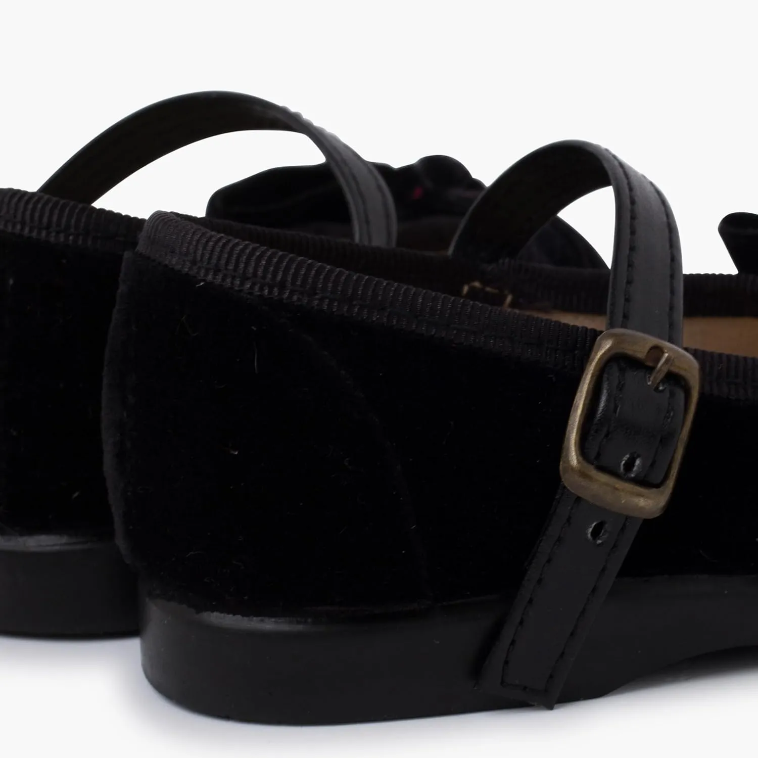 Mary Janes Leather-Type Strap Velvet Bow