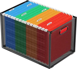 MaxGear Mesh Hanging File Organizer Box, Metal Storage Crate for Letter/Legal Size Files, with Handles for Office, Pantry, Clothes, and Bath