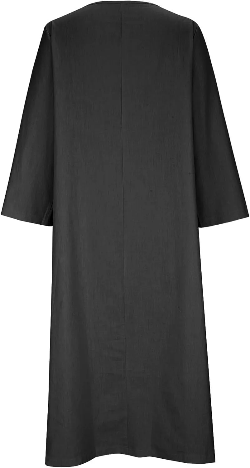 Maxi Dress for Women 2025 Cotton Linen Trendy Pleated Beach Dress Loose Flowy Solid Color Casual Vacation Dresses