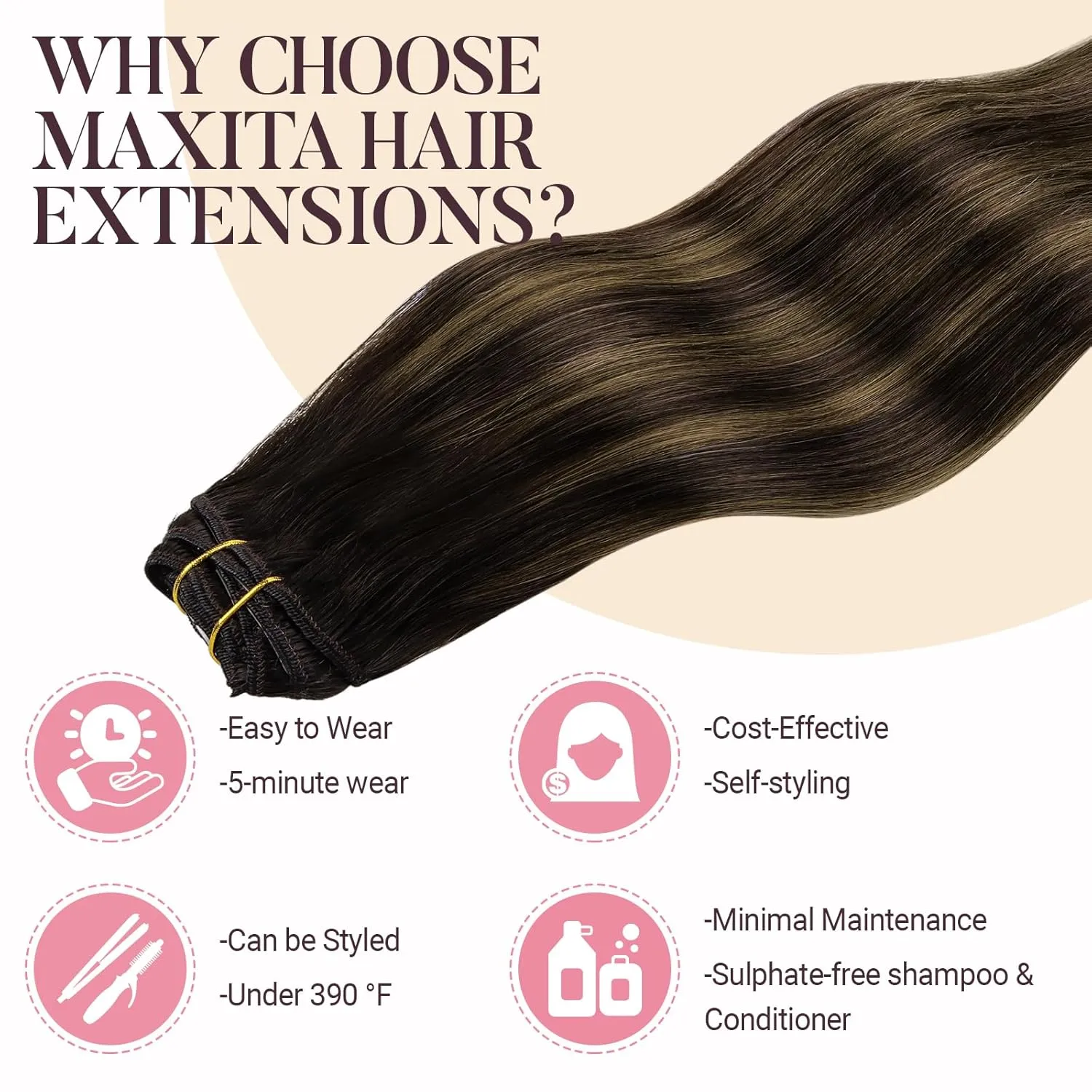 MAXITA Clip in Hair Extensions Real Human Hair, 120g 7pcs Balayage Dark Brown Mixed Chestnut Brown 18 Inch, Human Hair Extensions Straight Hair Extensions Clip in Human Hair