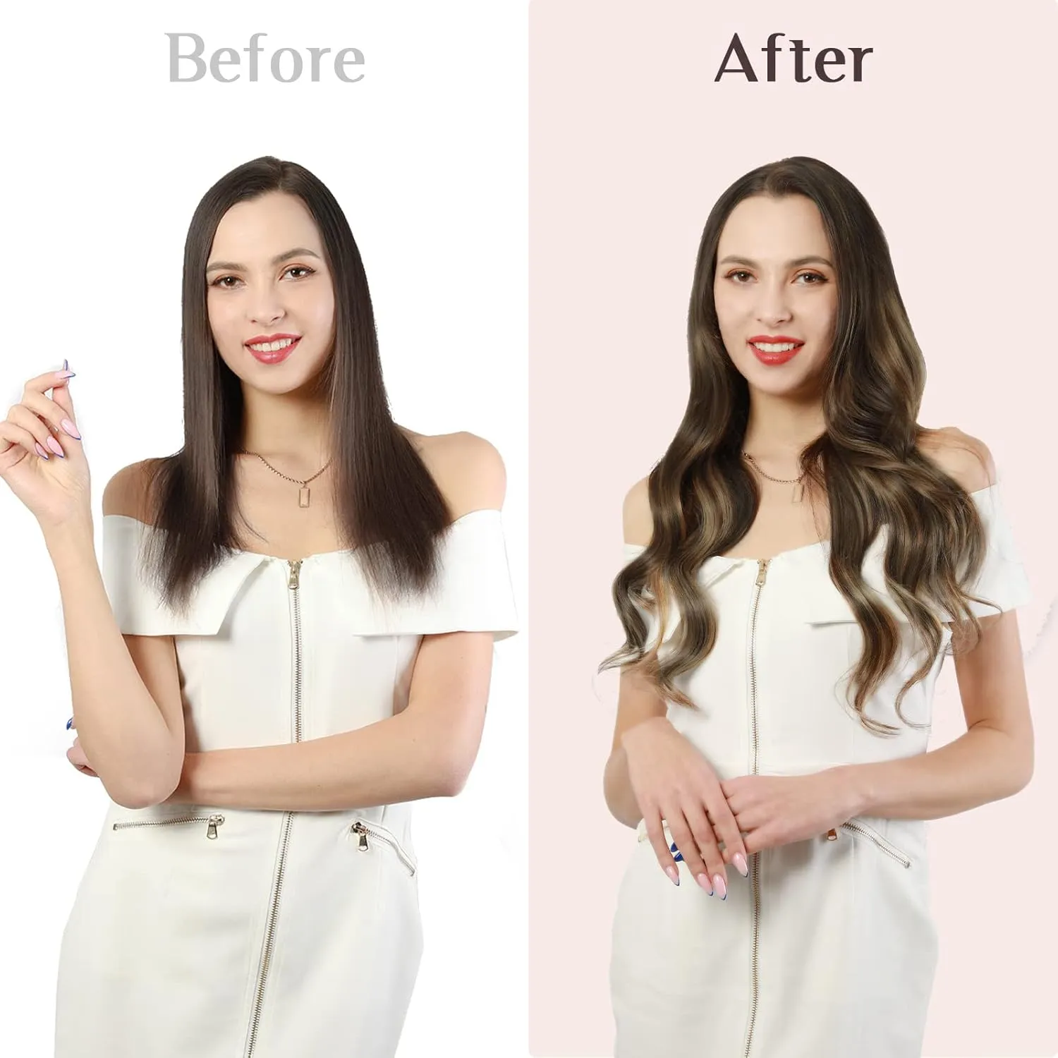 MAXITA Human Hair Extensions Clip in, 7pcs 12 Inch Balayage Chocolate Brown to Honey Blonde 80g, Real Human Hair Extensions Clip in Straight Natural Hair Extensions for Woman