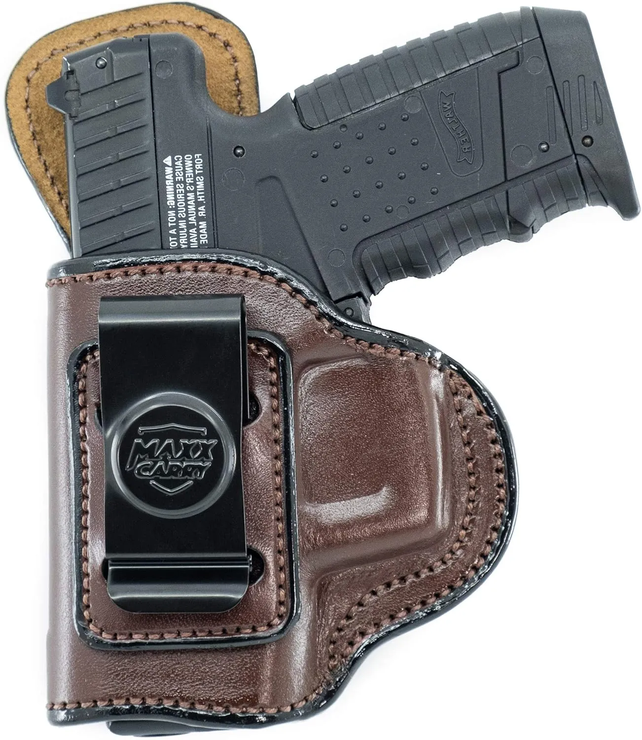 Maxx Carry Inside The Waistband Leather Holster for Walther CCP. IWB Holster with Clip Conceal Carry.