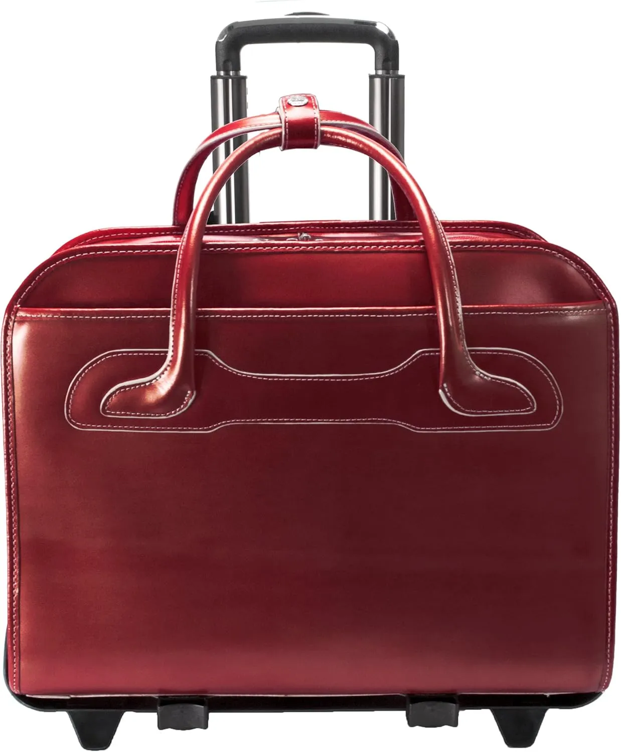 McKlein 17" Leather Patented Detachable -Wheeled Ladies' Laptop Briefcase- WILLOWBROOK- Red
