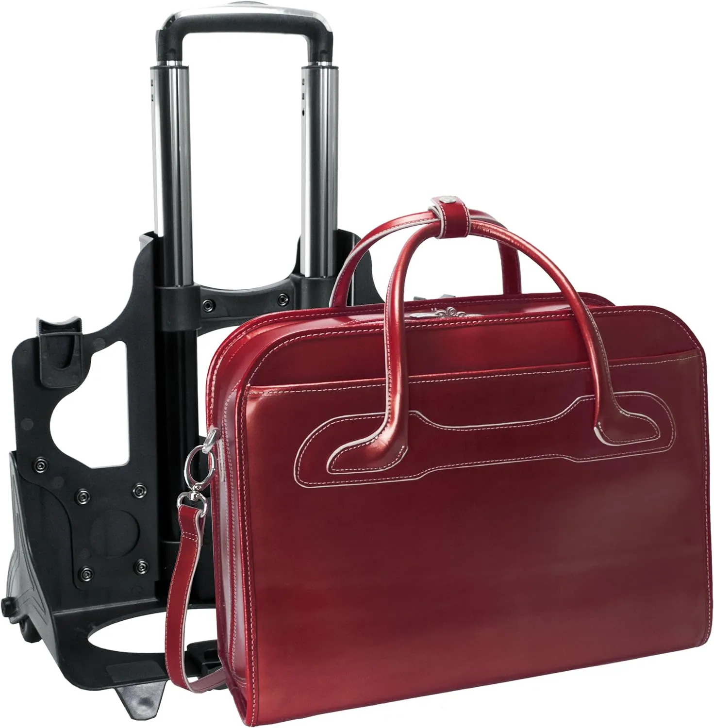 McKlein 17" Leather Patented Detachable -Wheeled Ladies' Laptop Briefcase- WILLOWBROOK- Red
